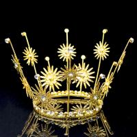 Bridal Tiaras, Metal Alloy, Crown, gold color plated, with rhinestone, metallic color plated 