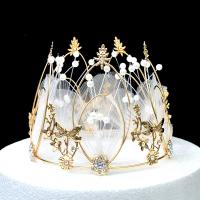 Bridal Tiaras, Metal Alloy, with Spun Silk & Plastic Pearl, Crown, gold color plated, with rhinestone & hollow, metallic color plated 
