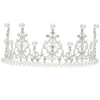Bridal Tiaras, Metal Alloy, with Plastic Pearl & Iron, Crown, plated & with rhinestone & hollow 