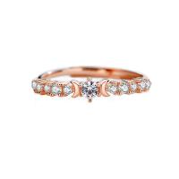 925 Sterling Silver Open Finger Ring, Moon, rose gold color plated, micro pave cubic zirconia & for woman, 4mm, US Ring 