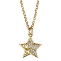 Cubic Zircon Micro Pave Brass Necklace, with stainless steel chain, with 1.5 inch extender chain, Star, gold color plated, micro pave cubic zirconia & for woman & hollow, metallic color plated 1.5mm Approx 17 Inch 