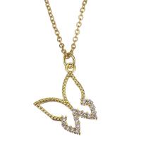 Cubic Zircon Micro Pave Brass Necklace, with stainless steel chain, with 1.5 inch extender chain, Butterfly, gold color plated, micro pave cubic zirconia & for woman & hollow, metallic color plated 1.5mm Approx 17 Inch 