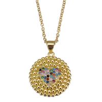 Cubic Zircon Micro Pave Brass Necklace, with Stainless Steel, with 2 inch extender chain, Round, gold color plated, micro pave cubic zirconia & for woman, metallic color plated 1.5mm Approx 17 Inch 
