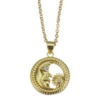 Cubic Zircon Micro Pave Brass Necklace, with stainless steel chain, with 2 inch extender chain, gold color plated, micro pave cubic zirconia & for woman & hollow, metallic color plated 1.5mm Approx 17 Inch 