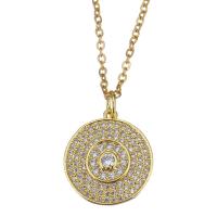 Cubic Zircon Micro Pave Brass Necklace, with stainless steel chain, with 1.5 inch extender chain, Round, gold color plated, micro pave cubic zirconia & for woman, metallic color plated 1.5mm Approx 17 Inch 