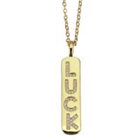 Cubic Zircon Micro Pave Brass Necklace, with stainless steel chain, with 1.5 inch extender chain, gold color plated, Unisex & with letter pattern & micro pave cubic zirconia, metallic color plated 2mm Approx 17 Inch 