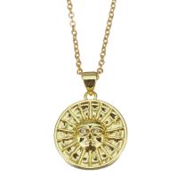 Cubic Zircon Micro Pave Brass Necklace, with stainless steel chain, with 1.5 inch extender chain, Round, gold color plated, Unisex & micro pave cubic zirconia, metallic color plated 1.5mm Approx 17 Inch 
