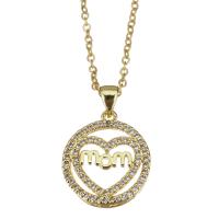 Cubic Zircon Micro Pave Brass Necklace, with stainless steel chain, with 1.5 inch extender chain, gold color plated, micro pave cubic zirconia & for woman & hollow, metallic color plated 1.5mm Approx 17 Inch 