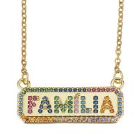 Cubic Zircon Micro Pave Brass Necklace, with stainless steel chain, with 2 inch extender chain, gold color plated, with letter pattern & micro pave cubic zirconia & for woman, metallic color plated 1.5mm Approx 17 Inch 