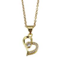 Cubic Zircon Micro Pave Brass Necklace, with stainless steel chain, with 1.5  inch extender chain, gold color plated, micro pave cubic zirconia & for woman & hollow, metallic color plated 1.5mm Approx 17 Inch 