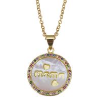 Cubic Zircon Micro Pave Brass Necklace, with stainless steel chain & Shell, with 1.5 inch extender chain, gold color plated, micro pave cubic zirconia & for woman, metallic color plated 1.5mm Approx 17 Inch 