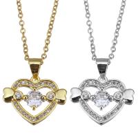 Cubic Zircon Micro Pave Brass Necklace, with stainless steel chain, with 1.5 inch extender chain, Heart, plated, micro pave cubic zirconia & for woman & hollow 1.5mm Approx 17 Inch 