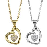 Cubic Zircon Micro Pave Brass Necklace, with stainless steel chain, with 1.5 inch extender chain, Heart, plated, micro pave cubic zirconia & for woman & hollow 1.5mm Approx 17 Inch 