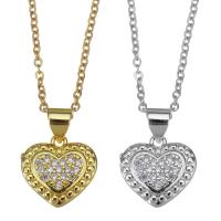 Cubic Zircon Micro Pave Brass Necklace, with stainless steel chain, Heart, plated, micro pave cubic zirconia & for woman 1.5mm Approx 17 Inch 