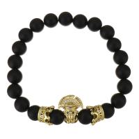 Unisex Bracelet, agate noire, avec laiton, Placage, bijoux de mode & unisexe  8mm pouce, Vendu par brin