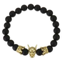 Unisex Bracelet, agate noire, avec laiton, Placage, bijoux de mode & unisexe  8mm pouce, Vendu par brin