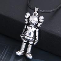 Men Necklace, Zinc Alloy, with PU Leather, Robot, silver color plated, for man & blacken Approx 21.7 Inch 