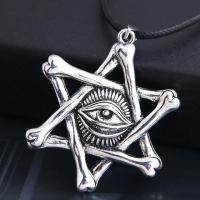 Men Necklace, Zinc Alloy, with PU Leather, Star, silver color plated, for man & blacken Approx 21.7 Inch 