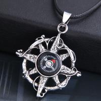 Men Necklace, Zinc Alloy, with PU Leather, Compass, silver color plated, for man & blacken Approx 21.7 Inch 