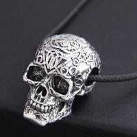 Men Necklace, Zinc Alloy, with PU Leather, Skull, silver color plated, for man & blacken Approx 21.7 Inch 