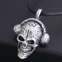 Men Necklace, Zinc Alloy, with PU Leather, Skull, silver color plated, for man & blacken Approx 21.7 Inch 