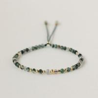 Gemstone Bracelets, Moss Agate, with Brass, Round, gold color plated, Unisex & adjustable, 3mm Approx 7.5 Inch 