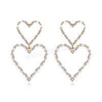 Brass Drop Earring, Heart, plated, micro pave cubic zirconia & for woman & hollow 