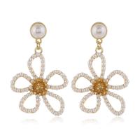 Zinc Alloy Drop Earring, Flower, gold color plated, for woman & with plastic pearl 