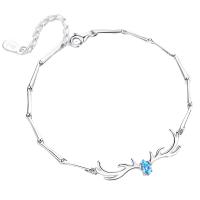 Cubic Zirconia Sterling Silver Bracelets, 925 Sterling Silver, with 1.37inch extender chain, Antlers, platinum plated, bar chain & micro pave cubic zirconia & for woman Approx 6.5 Inch 