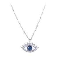 Sterling Silver Jewelry Necklace, 925 Sterling Silver, with 1.18inch extender chain, Evil Eye, plated, oval chain & micro pave cubic zirconia & for woman Approx 15.3 Inch 