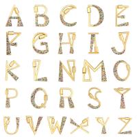 Fashion Carabiner Key Ring, Brass, Alphabet Letter, gold color plated & micro pave cubic zirconia, metallic color plated 