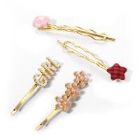 Hair Slide, Zinc Alloy, with Plastic Pearl, gold color plated & for woman & with rhinestone, metallic color plated, 46~ 