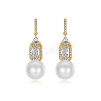Brass Drop Earring, with Plastic Pearl, plated, micro pave cubic zirconia & for woman 