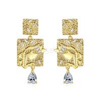 Brass Drop Earring, 18K gold plated, micro pave cubic zirconia & for woman, metallic color plated 