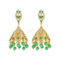 Brass Drop Earring, with Plastic, 18K gold plated, micro pave cubic zirconia & for woman, green 