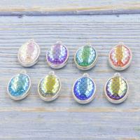 Resin Zinc Alloy Pendants, with Resin, Ellipse, plated, double-sided 13*18mm 