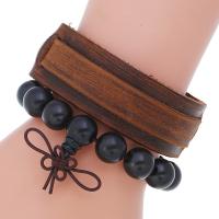 Men Bracelet, Faux Leather, bracelet, with Iron, plated, 2 pieces & fashion jewelry & for man, nickel, lead & cadmium free, 24mm .8 Inch 
