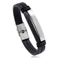 Men Bracelet, PU Leather, with Stainless Steel, plated, fashion jewelry & for man 10mm .3 Inch 