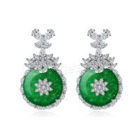 Brass Drop Earring, with Green Calcedony, plated, micro pave cubic zirconia & for woman, green 