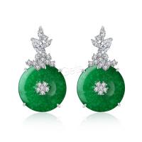 Brass Drop Earring, with Green Calcedony, plated, micro pave cubic zirconia & for woman, green 