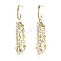 Brass Drop Earring, with Plastic & Plastic Pearl, plated, micro pave cubic zirconia & for woman 