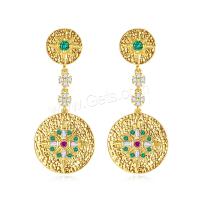 Brass Drop Earring, gold color plated, micro pave cubic zirconia & for woman, metallic color plated 