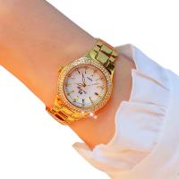 Bracelets de montre pour femmes, acier inoxydable, avec verre organique & alliage de zinc, mouvement chinoise, Placage, pavé de micro zircon, plus de couleurs à choisir, 35mm Vendu par PC