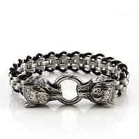 Men Bracelet, Stainless Steel, with PU Leather, plated, vintage & for man, metallic color plated Approx 7.87 Inch 