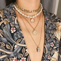 Mode-Multi-Layer-Halskette, Zinklegierung, mit Kunststoff Perlen, Modeschmuck & mehrschichtig, Goldfarbe, verkauft von PC