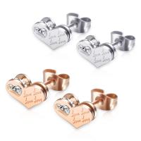 Titanium Steel Stud Earring, Heart, plated, micro pave cubic zirconia & for woman 