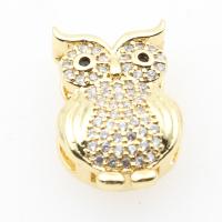 Brass Slide Charm, Owl, plated, DIY & micro pave cubic zirconia, golden, 19.4*12.6*5.7mm Approx 12.5mm 
