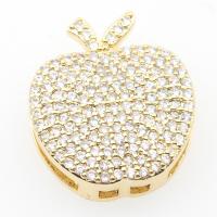 Brass Slide Charm, Apple, plated, DIY & micro pave cubic zirconia, golden, 18.6*16.5*5.24mm Approx 12.75mm 