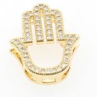 Brass Slide Charm, Hand, plated, DIY & micro pave cubic zirconia & hollow, golden, 20.07*16.5*5.13mm Approx 10.9mm 
