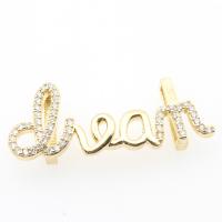 Brass Slide Charm, Alphabet Letter, plated, DIY & micro pave cubic zirconia & hollow, golden, 15.5*38.8*6.36 Approx 12.33mm 